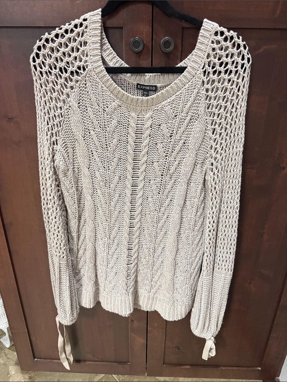 Express Cream Open-Knit Cable Pullover Sweater
